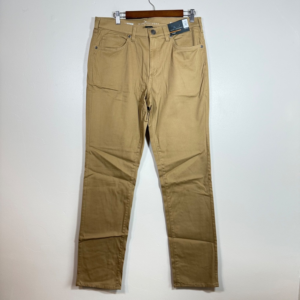 NWT Marc Anthony Luxury Slim Straight Sateen 5-Pocket Pants Size 34x34 Tan
